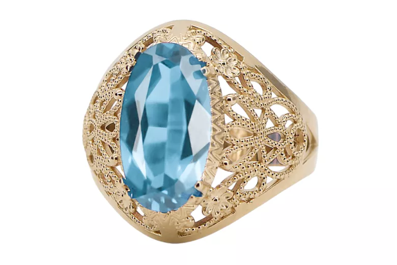 Anillo Aguamarina Oro amarillo de 14 quilates Vintage vrc074y